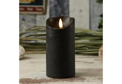 MARELIDA LED-Kerze Rustik Optik Echtwachs flackernd H: 15cm D: 7,5cm Timer schwarz