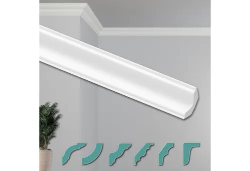 Hexim Deckenleiste ZG16, 2 Meter / 1 Leiste, Deckenleisten modern XPS Styropor weiß, 2 Meter Stuckleisten Styroporleisten Zierleisten Stuck Eckleisten