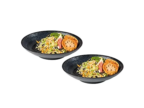 Melamin Geschirr 2-er Set Suppenteller, Campinggeschirr schwarz mit Dekor