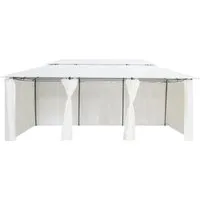 vidaXL Pavillon mit Vorhängen 600x298x270 cm Weiß - Robuster Gartenpavillon mit UV-beständigen Vorhängen, ideal für Hochzeiten und Grillfeste. Bietet optimalen Sonnenschutz und Privatsphäre, schnell aufbaubar für unvergessliche Outdoor-Events.