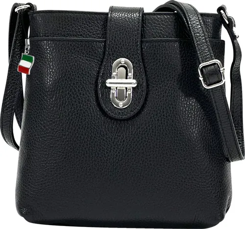 FLORENCE Umhängetasche - Elegante Damen Leder Tasche in Schwarz - Umhängetasche aus echtem Kalbsleder, ca. 22cm x 22cm, ideal für stilbewusste Damen. Hochwertige Verarbeitung und feminines Design aus Italien.