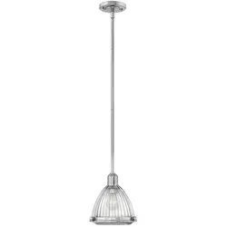 Pendelleuchte Elroy - Hängelampe aus Glas in Silber, Ø 24,8 cm - Elegante Pendelleuchte für stilvolle Innenräume, gefertigt aus klarem, geripptem Glas und poliertem Nickel. Ideal für Esszimmer und moderne Wohnkonzepte.