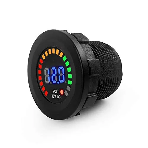 QWORK® DC 12V Auto Voltmeter mit LED Digitalanzeige, Universelles Wasserdichtes Spannungsmessgerät mit Klemmen für Auto Motorrad LKW Boot Marine