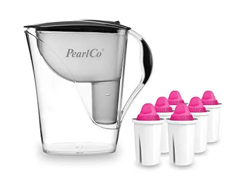 PearlCo Wasserfilter Fashion (anthrazit) mit 6 AquaMag classic Filterkartuschen - Filterkannen für Trinkwasser: 3-Monats-Vorrat an Kartuschen für bis zu 600L Magnesium-reiches Trinkwasser, BPA-frei und effektiv gegen Schadstoffe.
