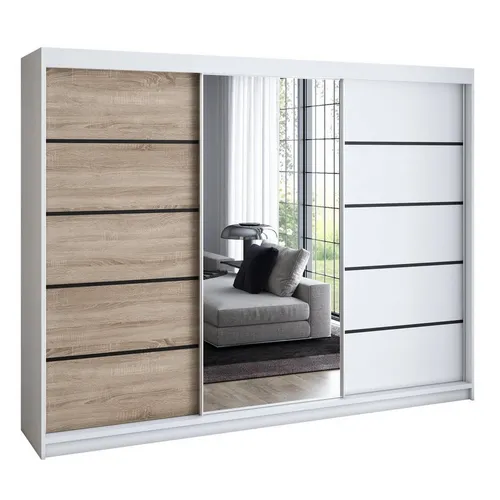 VILANO 2 Schwebetürenschrank 200 cm - Schwebetürenschrank mit 4 Schubladen und Spiegel, modernes Design, viel Stauraum und hochwertige Materialien für Langlebigkeit.