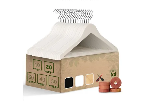 Blumtal Rutschfeste Holz-Kleiderbügel mit Rockkerbe (20-tlg) - Kleiderbügel aus Holz mit 360° drehbarem Haken, rutschfestem Hosensteg und Antirutsch Einkerbung für perfekten Halt von Röcken und Hosen – ideal für einen ordentlichen Kleiderschrank.