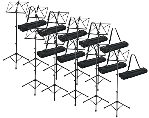 Kirstein Notenständer massiv, schwere Ausführung 10x Set - Stabiler Notenständer für Musiker, Aufstellhöhe von 44 bis 113 cm, inklusive praktischer Tragetasche mit Schultergurt – perfekt für Proben und Auftritte.