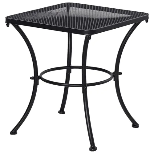 Outsunny Garten Couchtisch, Metall, Schwarz, 45 x 45 x 50 cm - Stylischer Gartentisch aus pulverbeschichtetem Metall, ideal für Terrasse und Balkon. Mit einer praktischen Mesh-Tischplatte für bessere Wasserableitung und einfache Reinigung.