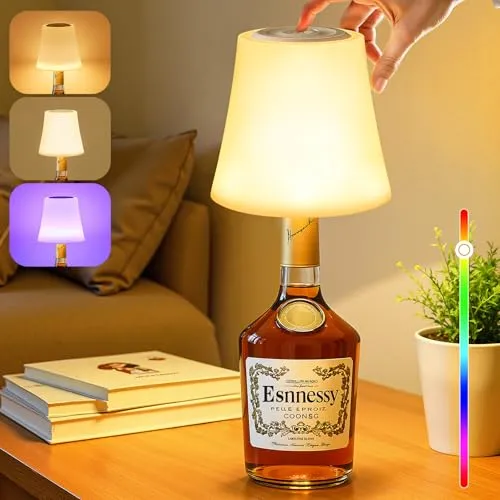 LED Flaschenlampe Kabellos, 5200mAh LED Tischlampe Akku, 7 Farbmodi mit RGB Flaschenlampe Aufsatz, IP54 Wasserdichte Touch Control Dimmbar Flaschenlicht für Esszimmer, Wohnzimmer, Schlafzimmer
