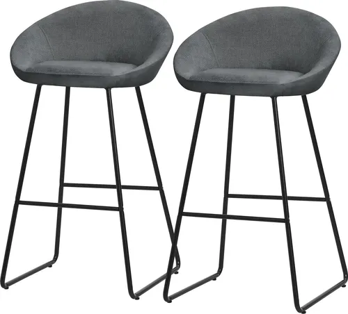 ML-Design Barhocker 2er Set Anthrazit Stoffbezug 75 cm hoch Gepolsterte Barstühle mit Metallgestell Rückenlehne & Fußstütze Küchenstühle Bistrohocker