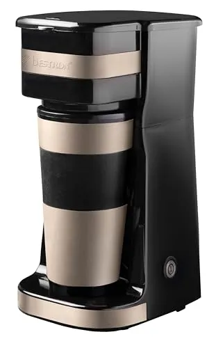 Bestron Kaffeemaschine mit Isolierbecher: Ideal für unterwegs - Kompakte Kaffeemaschine für 2 Tassen, perfekt für Camping und Büro. Mit Edelstahl-Thermobecher (420 ml) für frisch gebrühten Kaffee to go und schnellem Aufbrühen in nur 2 Minuten.
