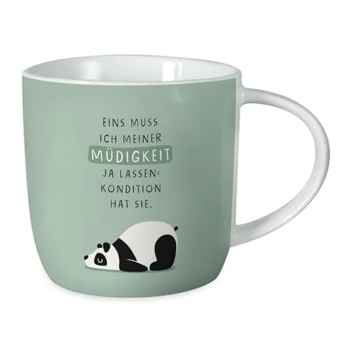 Grafik-Werkstatt Kaffeetasse mit Spruch 300 ml Porzellan Tasse Müdigkeit, Weiß