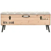 vidaXL Sitzbank mit Stauraum 110 cm aus massivem Tannenholz - Sitzbank mit Stauraum, ideal für Vintage-Dekor, gepolsterte Sitzfläche und viel Platz für Ihre Gegenstände. Robuste Stahlbeine sorgen für Stabilität.
