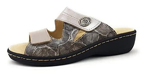 Belvida 42.455.0-005 Pantolette - Grau - 42 - Hochwertige Leder-Pantolette mit flexiblem Wechselfußbett, ideal für lose Einlagen und optimalen Halt dank integriertem Klettverschluss. Perfekt für Damen, die Komfort und Stil suchen.