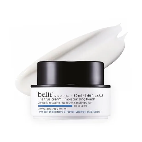 belif Moisturizing Bomb cream, – Ceramid Feuchtigkeitscreme mit Peptiden & Squalan, 48h Pflege, Anti-Aging, stärkt Hautbarriere, K-Beauty (50ml)