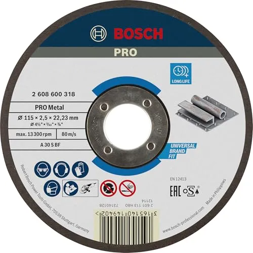 Bosch 1x PRO Metal Longlife Trennscheibe für kleine Winkelschleifer und 22,23‑mm-Bohrung (für Stahl, Ø 115 mm, Professional Zubehör Kleiner Winkelschleifer)