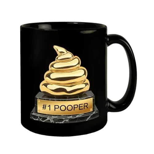 Goldene Kothaufen-Trophäe #1 Pooper Tasse Die ultimative Kothaufen-Trophäe als humorvoller schwarzer Kaffeebecher auf edlem Marmorsockel - ein Hingucker