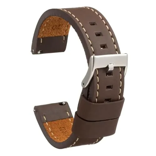 diloy Vintage Uhrenarmband gewachstes Leder mit weißer Naht – Handgefertigt für Sport- oder klassische Uhren – Größen 18mm 20mm 22mm 24mm 26mm – Braun oder Schwarz 384 Dunkelbraun 18mm