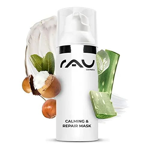 RAU Cosmetics Gesichtsmaske Calming & Repair Mask - Beruhigende Gesichtsmaske für trockene & irritierte Haut, mit Aloe Vera und Shea Butter für intensive Reparatur und Zellregeneration.