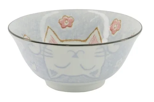 WestCraft Snackschale Tokio Japan Design Katzen Schalen Kawaii Cat Tayo Schüssel Blue & Pink, Porzellan, (1-tlg), Ramen Reis Nudel Suppen Dessert Bowl, Blau Kawaii Cat 15x7cm