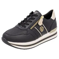 Plateausneaker REMONTE für Damen, Gr. 42, beige-schwarz - Sportliche Plateausneaker aus Leder und Lederimitat mit seitlichem Reißverschluss und Softfußbett für hohen Tragekomfort. Ideal für Freizeitaktivitäten.
