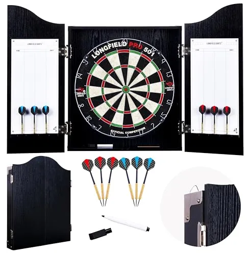 Engelhart Holz Dartschrank mit Sisal Dartscheibe und Zubehör