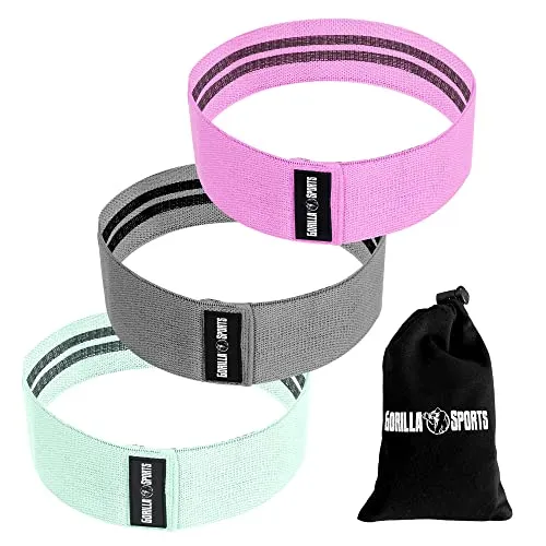 GORILLA SPORTS® Resistance Bands - 3er Set, inkl. Tragebeutel, 3 Widerstandsstufen & Farben, 76cm, Rutschfest, Gummiert - Widerstandsbänder, Fitnessbänder, Trainingsband, Hip Bands, Yoga, Beintraining