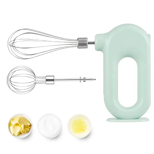 GOEDCH Elektrischer Handmixer: Grün Leistungsstarker Handmixer mit 4 Stufen, Kabelloser handmixer mit 2 Edelstahl-Schwingbesen, Kabelloser Elektrischer Schneebesen für Backen Kuchen, Eier, Sahne