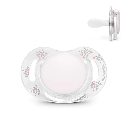 Suavinex, Baby Schnuller 0/6 Monate und Neugeborene, SX Pro Physiologischer Silikon-Sauger, Flach, Symmetrisch & Flexibel, Unterstützt die Mundentwicklung, Transparenter Schild, Poetry Rosa