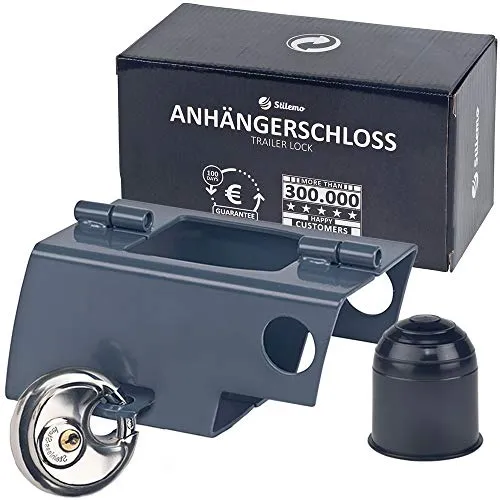 Stilemo Anhängerschloss aus verzinktem Stahl - Kastenschloss Anhänger mit Schutzkappe - Diebstahlsicherung PKW Anhänger - Schloss Autoanhänger pulverbeschichtet
