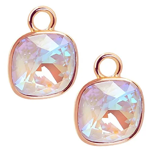 Rosegold Charm Anhänger 2 Stück 925 Sterling Silber Violett Marken-Kristall NOBEL SCHMUCK