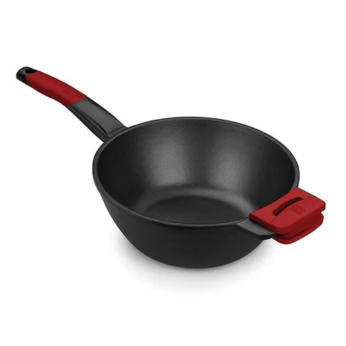 BRA Premiere Wok 28 cm - Hochwertiger Wok aus Aluminiumguss mit verstärkter PFOA-freier Antihaftbeschichtung, ideal für alle Herdarten, einschließlich Induktion. Ergonomischer Griff für sicheren Halt.