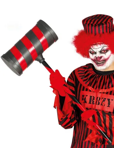 Fiestas Guirca Killerclown-Hammer 79 cm - Clown-Kostüme, beeindruckender 79 cm langer Hammer in schwarz-rot, ideal für einen schaurigen Auftritt auf der nächsten Halloweenparty!