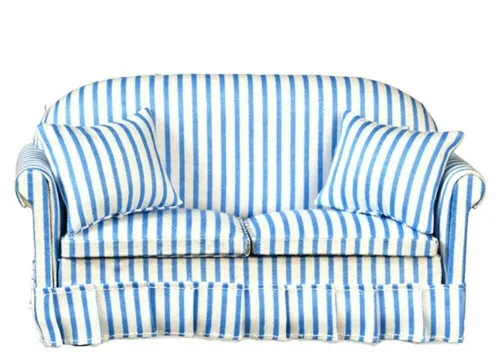 Puppenhaus Modern Blau & Weiß Gestreift Sofa Wohnzimmer Möbel