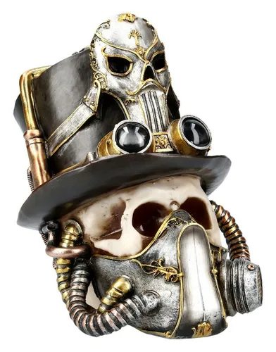 Figuren Shop Steampunk Totenkopf - Breath Easy - Gothic Dekofigur im Steampunk-Look, handbemalt aus Kunststein, Höhe 20 cm - ein ideales Geschenk für Gothic-Fans!