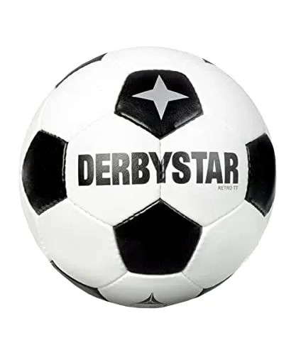Derbystar Retro Tt V21 Fußball Weiss Schwarz 5 - Trainingsball für Fußball mit weichem Ballkontakt und hervorragendem Sprung- und Flugverhalten dank Null-Flügel-Blase aus Naturlatex für optimale Form.