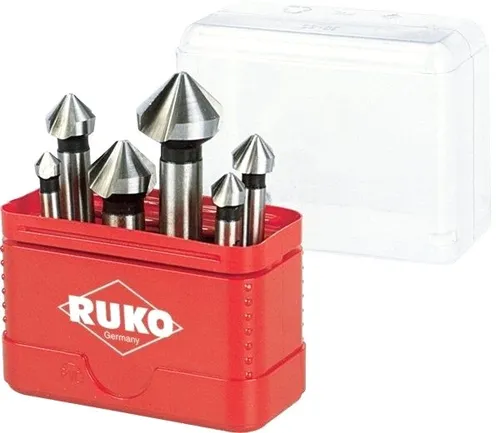 Ruko HSS Kegelsenker Entgratsenker Satz A102156, 6-teilig in Minibox - Praktischer 6-teiliges Set aus HSS-Kegelsenkern für präzises Entgraten und Senken, ideal für vielseitige Anwendungen in der Metallbearbeitung.