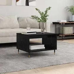 vidaXL Couchtisch Schwarze Eiche 60 x 50 x 40 cm - Stylischer Couchtisch im Industrie-Stil aus robustem Holzwerkstoff mit stabilen Eisenbeinen. Ideal für moderne Wohnzimmer, bietet er viel Stauraum und ist pflegeleicht.