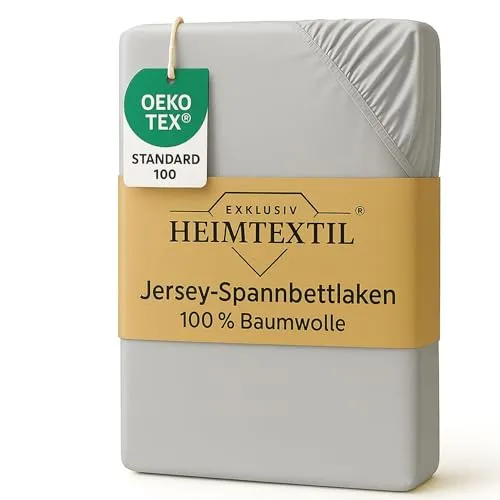 EXKLUSIV HEIMTEXTIL Jersey Spannbettlaken Premium Marke 90-100 x 200 cm 100% Baumwolle Öko - Tex Zertifiziert, Markenqualität, Matratzenhöhe bis 25 cm, Silber