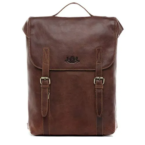 SID & VAIN Rucksack Eton | Fach 15 Zoll Laptop Echtleder | Rucksäcke Groß Braun | Rucksack Stadt Reise Schule handgefertigt, Braun, L, Tagesrucksa