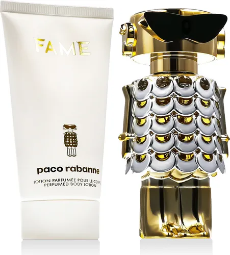PACO RABANNE Fame Geschenkset - Geschenkbox für Frauen mit 50 ml Eau de Parfum und 75 ml Body Lotion. Erleben Sie einen lebendigen, kühnen Duft, der die moderne Weiblichkeit verkörpert.