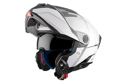 MT Helmets Atom 2 SV Modularhelm Weiß L - Modularhelm für Motorradfahrer, mit HIRP-Schale für optimalen Schutz und Komfort, integrierter Sonnenblende und mikrometrischem Schnellverschluss für einfache Handhabung.