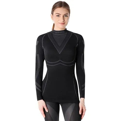 Ladeheid Thermounterwäsche Damen Funktionsunterwäsche Langarm Shirt Thermoaktiv LAGI004 (Schwarz/Graphite, M)