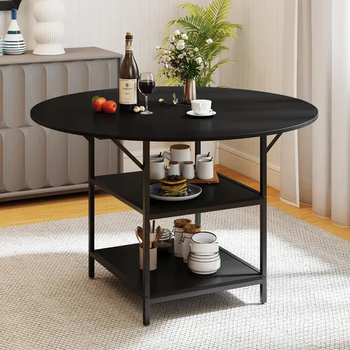 COSTWAY Runder Esstisch 120cm für 4-6 Personen – Schwarz