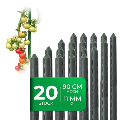 Novatool 20 Stück Pflanzstäbe 90cm grün 11mm Metallrohr kunststoffummantelt Rankstäbe für Pflanzen Rankhilfe Gurken Tomatenstäbe für Kletterpflanzen Blumenhalter Rankstab Pflanzstab 90 cm
