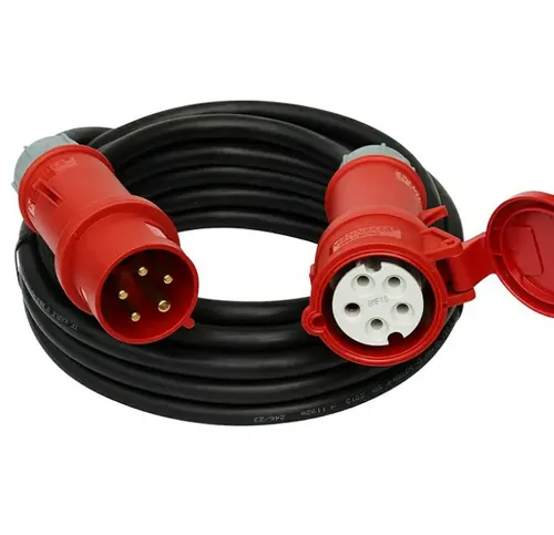 CEE Verlängerung 10m 16A 400V IP44 5-polig H07RN-F - Robuste 10m CEE Verlängerung für Bau und Industrie, ideal für Außen- und Innenanwendungen. Max. Belastbarkeit von 6.400 W bei 400 V, gefertigt aus langlebigem Gummi und Kunststoff.