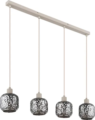 Moderne Hängeleuchte in Beige mit Rauchglas - Stylische 4-flammige Pendelleuchte aus matt beige Metall und rauchfarbenem Glas. Ideal für stimmungsvolle Lichtgestaltung über Esstischen und Küchentheken.