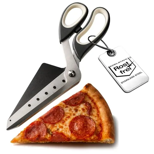 com-four® Pizzaschere mit Servierfläche, Pizzaschneider mit Edelstahl-Klingen und integrierter Pizzaschaufel (1x Pizzaschere 27 cm)