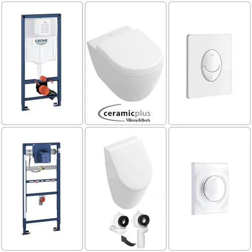 V&B Urinal und Wand WC spülrandlos mit GROHE Drückerplatte