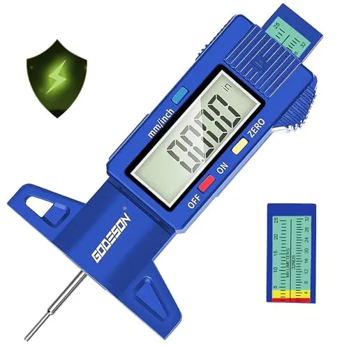 GODESON Blauer Digitaler Reifenprofiltiefenmesser, 0-25,4 mm Zoll Reifengauge Digital mit großem LCD-Display und blauem Digitaler Profiltiefenmesser für Reifen für Autos, Lastwagen, Motorräder